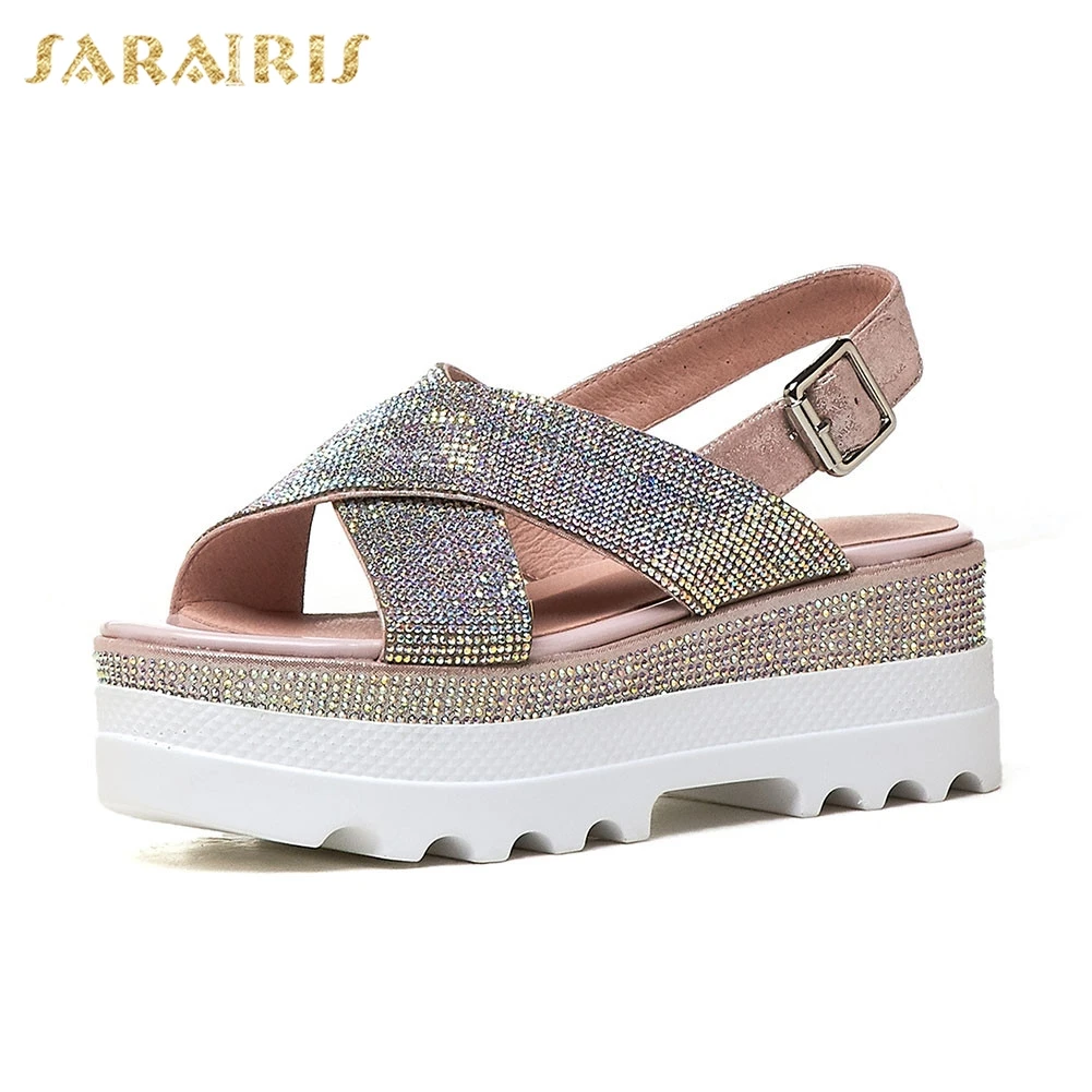 

SARAIRIS New Fashion INS Hot Crystal Ladies Wedges High Heels Platform Shoes Woman Casual Comfortable Summer Sandals 2019