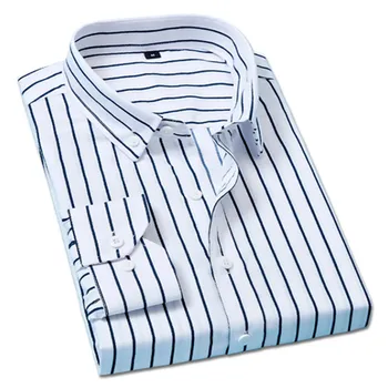 

2019 Spring and Autumn Fashion New Men's Casual Long Sleeve Striped Shirt / Man's Business Slim Vertical Striped Shirt