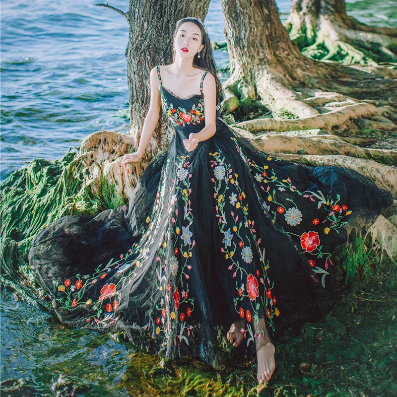 2017 Summer New Arrival Floral Embroidered Lace Long Dress Women's Sexy Deep V-neck Strap Maxi Mesh Dress Vestidos De Verano long-floral-maxi : image 2017 Summer New Arrival Floral Embroidered Lace Long Dress Women's Sexy Deep V-neck Strap Maxi Mesh Dress Vestidos De Verano long-floral-maxi