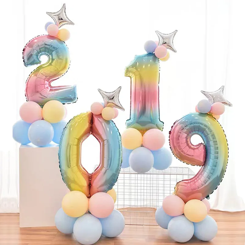 32 pouces feuille dégradé numérique ballons ensemble numéro ballon joyeux anniversaire ballons fête décor enfants dessin animé chapeau jouet