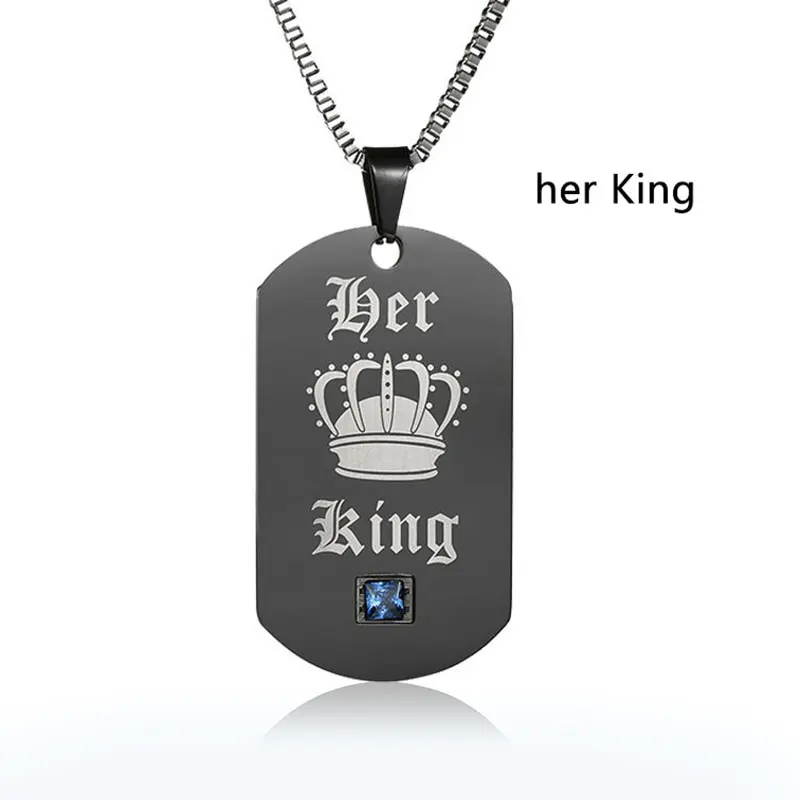 

stainless steel necklaces & pendants her King his queen crown kpop men chain love couple pendant necklace women neckless chocker