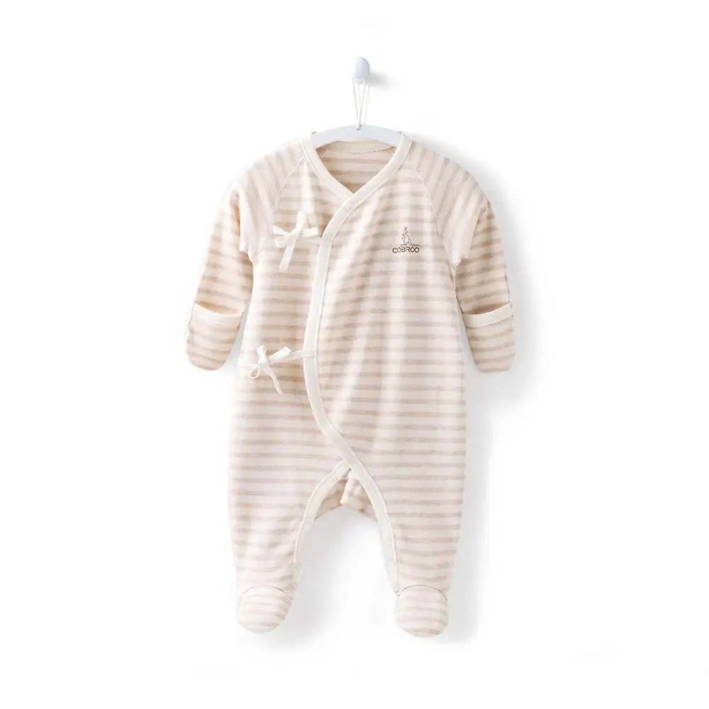 COBROO/комплект из 2 предметов для маленьких мальчиков, спальное место с рукавицами, хлопок, полосатый и белый пижамный комплект для маленьких мальчиков 0-3 месяцев - Цвет: Brown