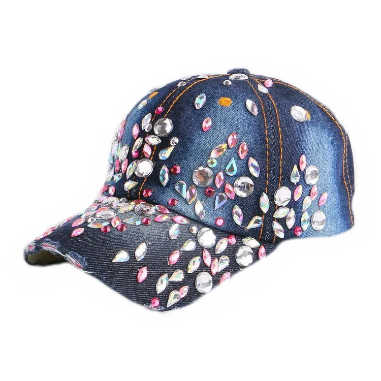 Новинка, женская кепка, модная бейсболка, роскошные шикарные шапки, женские кепки с камнями, 55-59 см, хлопковая джинсовая кепка, Повседневная Кепка