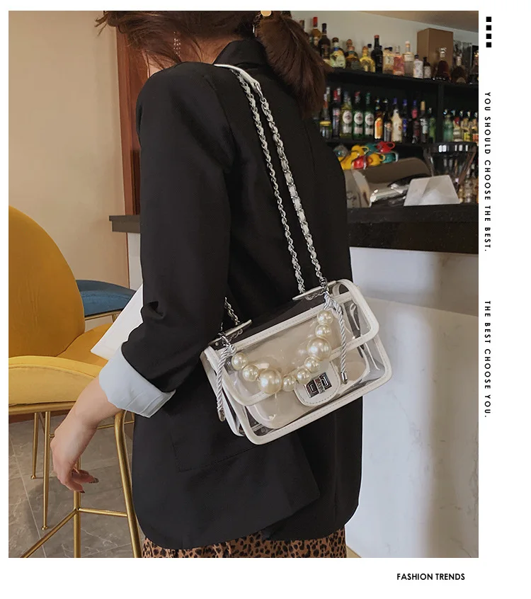 Прозрачная квадратная сумка Jelly Fmele летняя новая качественная женская дизайнерская сумка с жемчугом Сумка-тоут на цепочке сумка через плечо
