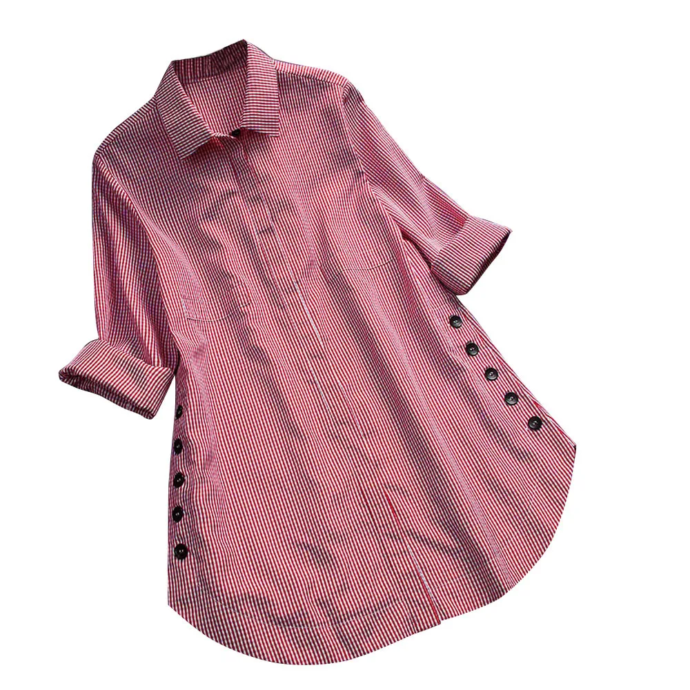 Женские повседневные топы с длинным рукавом и пуговицами, рубашка свободного размера плюс, блуза с длинным рукавом, женская блузка et chemisier femme - Цвет: Красный