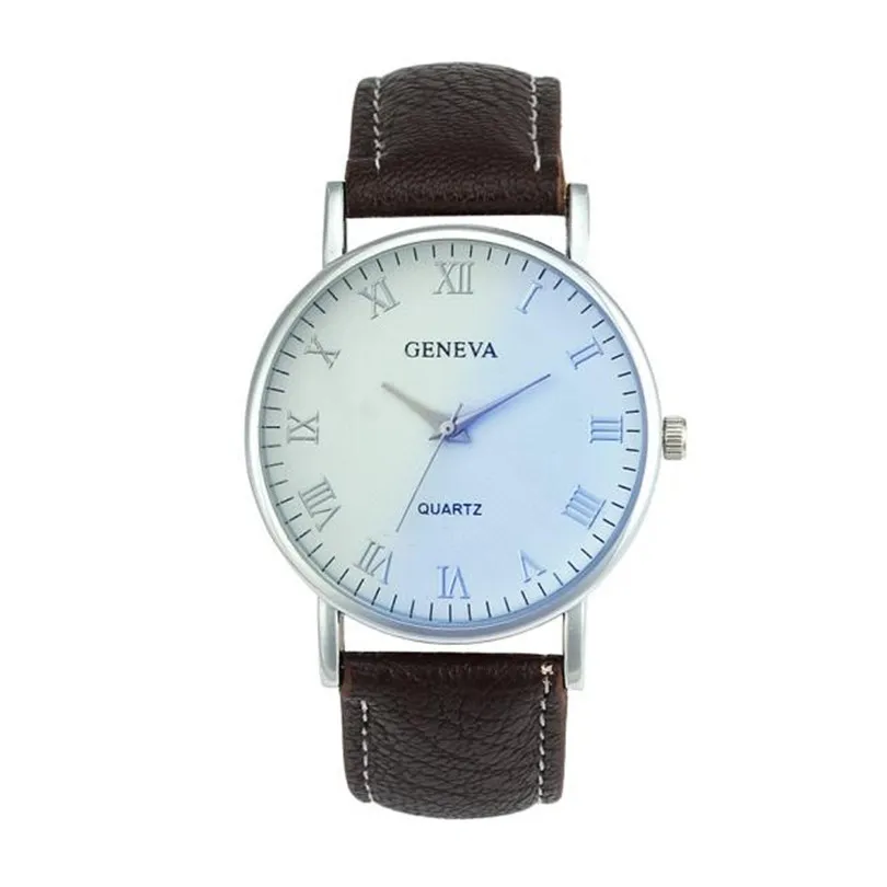 2018 Geneva Men watches Blue Ray Glass Quartz Analog Wrist leather Watch top brand luxury Wrist