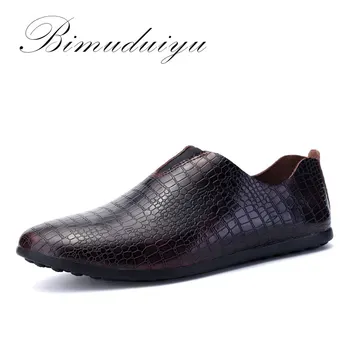

BIMUDUIYU Men Casual Shoes Genuine leather Crocodile Pattern Fashion Comfortable Four Seasons Leisure Time Men's Flats Shoes