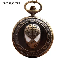Ретро Бронзовый Классический Аниме Человек-паук карманные часы Мужские Винтажные кварцевые карманные часы брелок ожерелье цепь Кулон Арабский Relogio