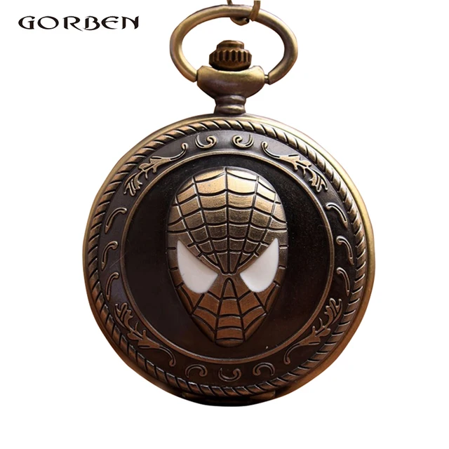 Retro Bronzo Classic Anime Spiderman Mens Orologio Da Tasca Fob Collana Della Vi Retro Bronzo Classic Anime Spiderman Mens Orologio Da Tasca Fob Collana Della Vi