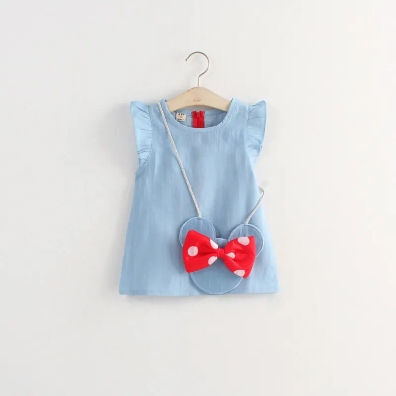 

Girls Dress 2019 Summer Soft Denim Dress Cartoon Minnie Bow Dress Korean Baby Cute Dress