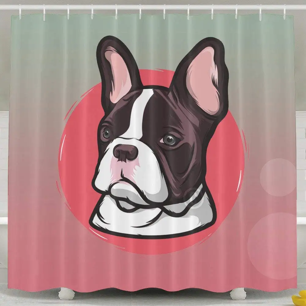 Frenchie French Bulldog Bath 3D Shower Curtain Fabric Bathroom Curtain