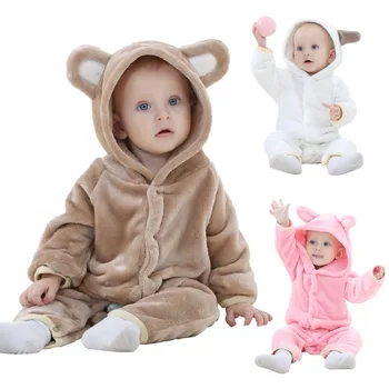 

Newborn Baby Boys Girls Hoodie Cartoon Bear Thicken Cotton Onesie Sleepwear Romper Newborn Winter Bodysuits