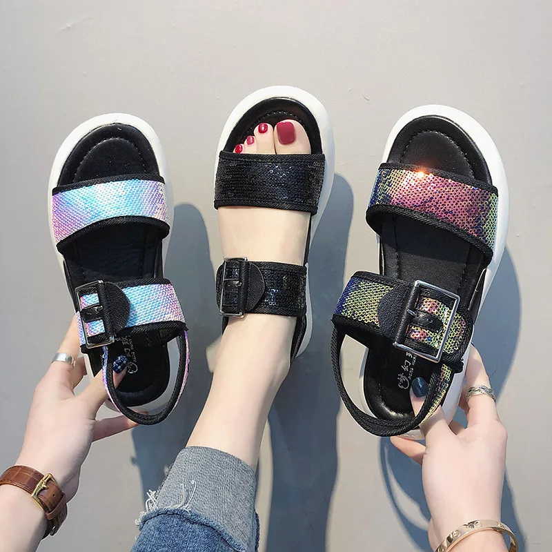 Jookrrix Women shoes forFashion Platform White Chunky Sandals Lady Pu Leather Shoes Wedges High Thick Sole Black Sandal Shoe