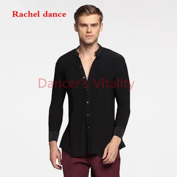 

3 Colour Long Sleeve Button Mens Latin Shirts Dance Top Ballroom Latin Dance Costumes Stage Clothing For Men Ballroom Clothes