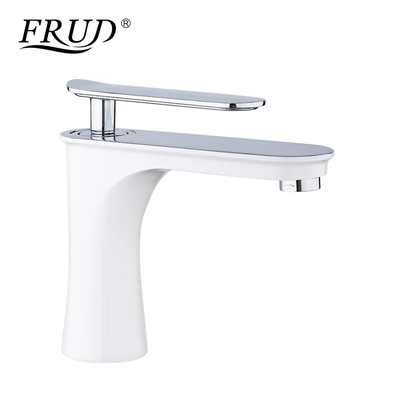 

FRUD Modern Chrome and White Color Bathroom Basin Faucet Single Handle Bath Sink Hot and Cold Water Mixer Water Saving TapY10132