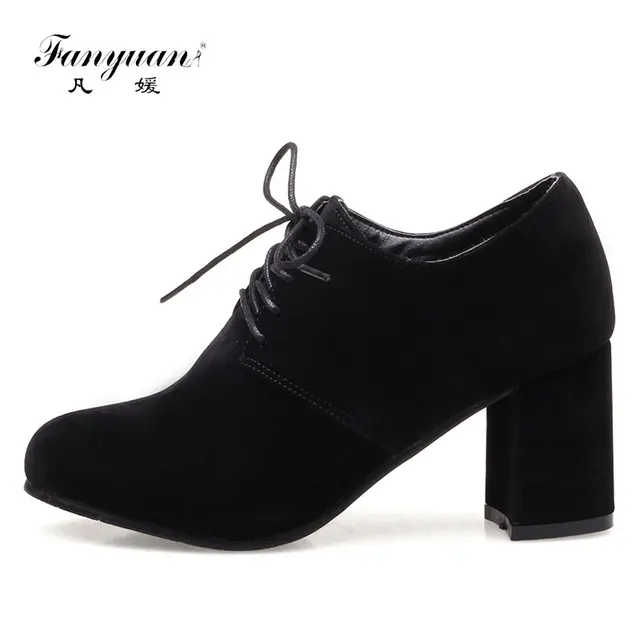 Fanyuan 2018 Concise Las Office Shoes Rubber Party Wear High Fanyuan 2018 Concise Las Office Shoes Rubber Party Wear High Heels Handmade Italian Flock Chunky Heel Women Stilettos