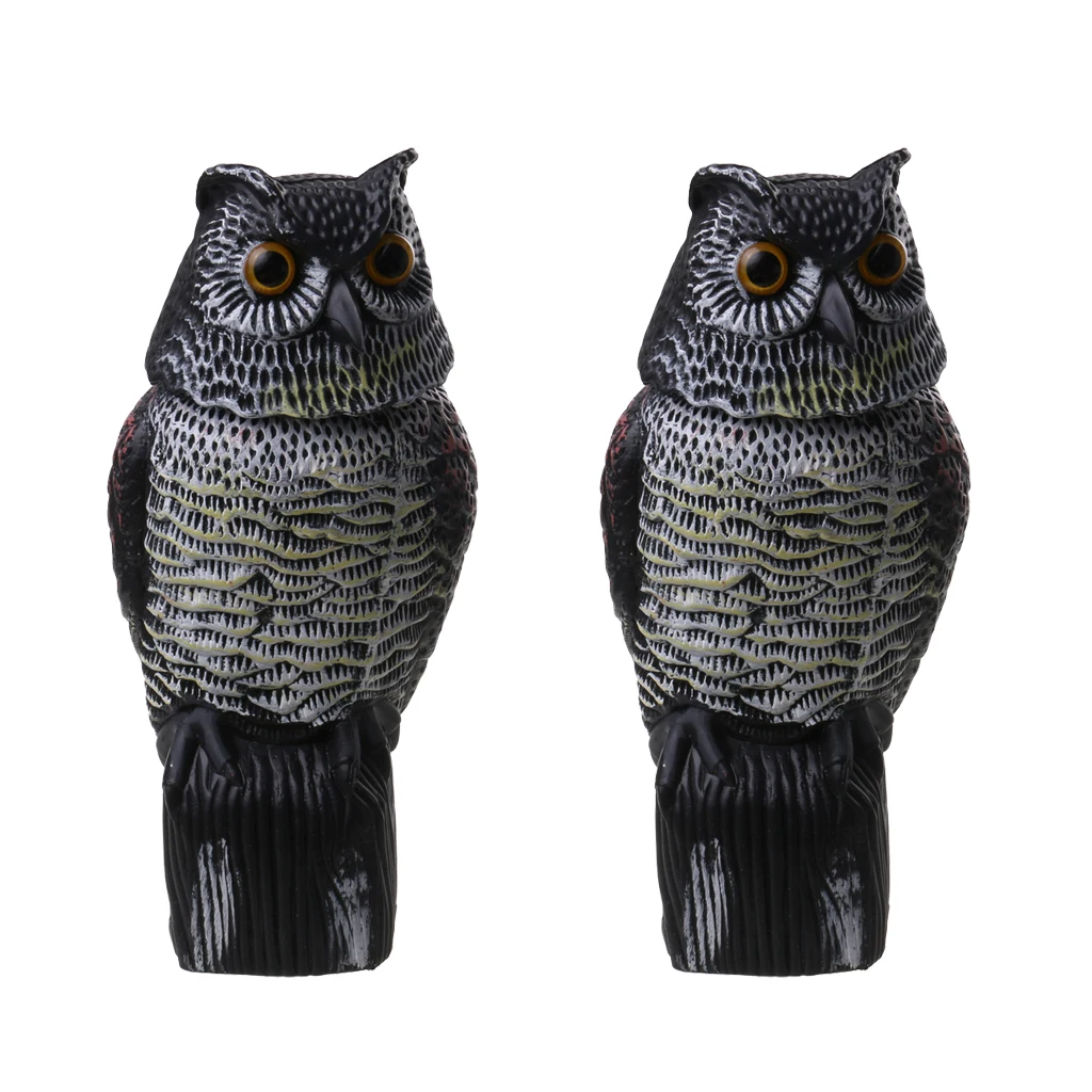 MagiDeal  Portable 2 Pieces Realistic Owl Decoy With Rotating Head Bird Pigeon Crow Scarer Scarecrow Hunting Decoy 