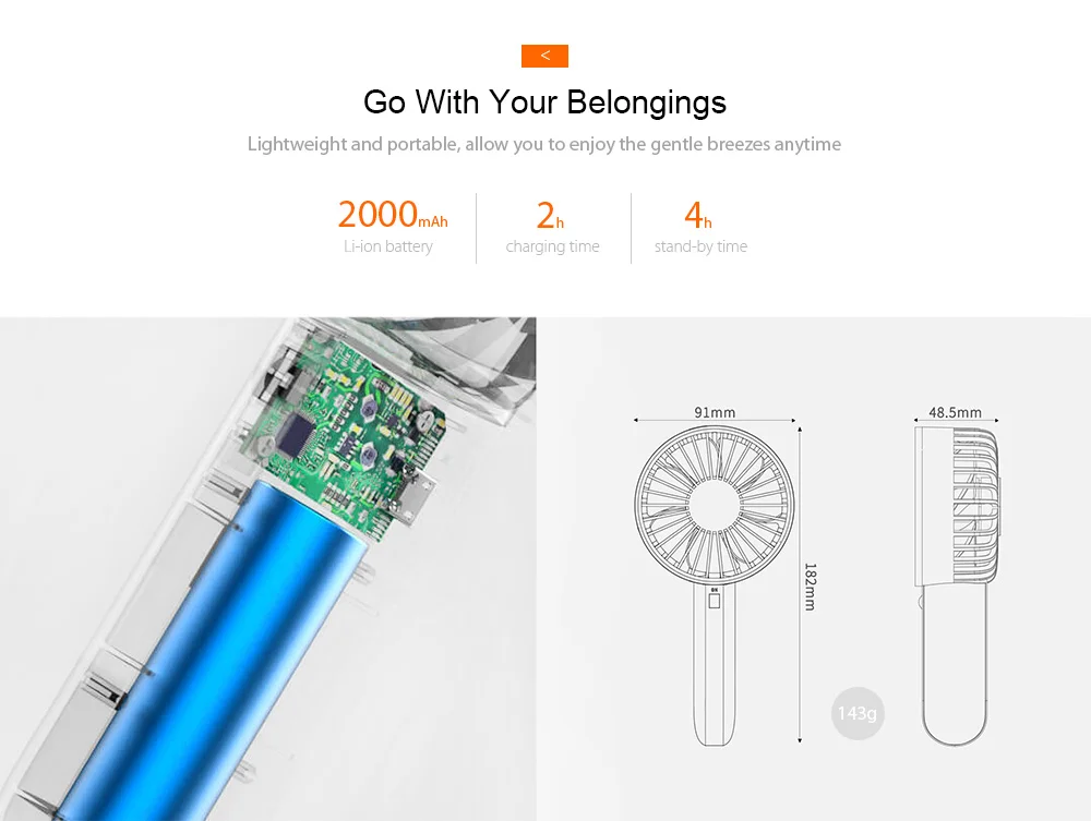 Xiaomi Youpin VH Stylish Portable Handhold Fan with a Detachable U-shaped Base