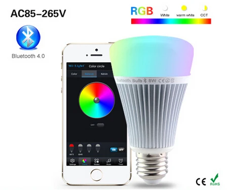 

LED Bulb light BluetoothAC85-265V LED E27 8W RGB+ 3000K-6500K Color Temperature Dimmable RGBW Bulb (AC85~265V)
