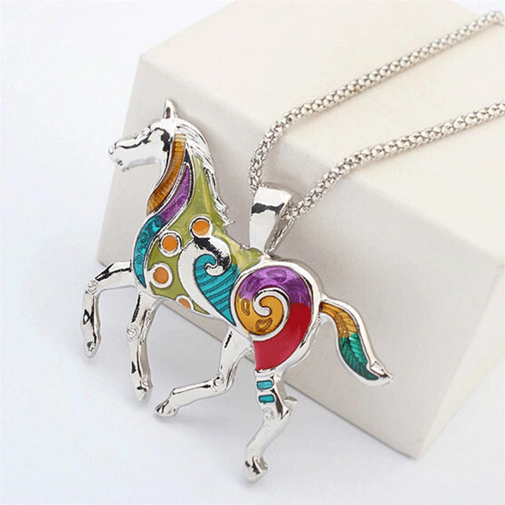 Изысканное ожерелье серьги костюм женские ювелирные изделия Висячие масла Радуга цепочка с конем серьги набор золото серебро оптом