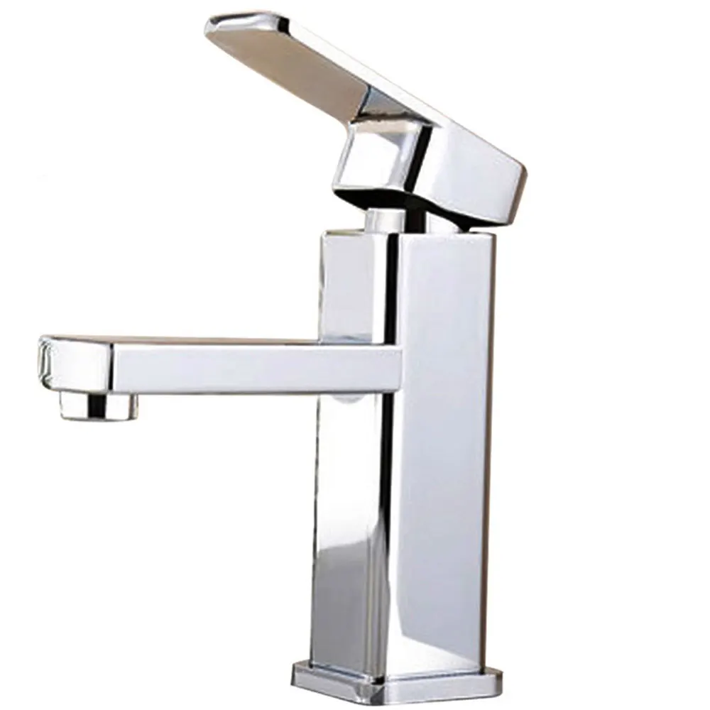

2018 household faucet handle lift type square single hole sink faucet sanitary ware faucet silver single handle
