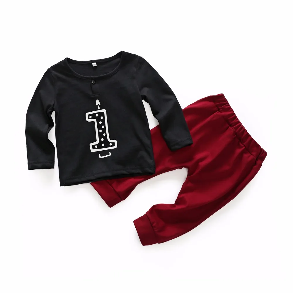 

2019 Spring baby boys long sleeve cotton t shirts +pant set lovely infant casual clothes First birthday gift 17N1120