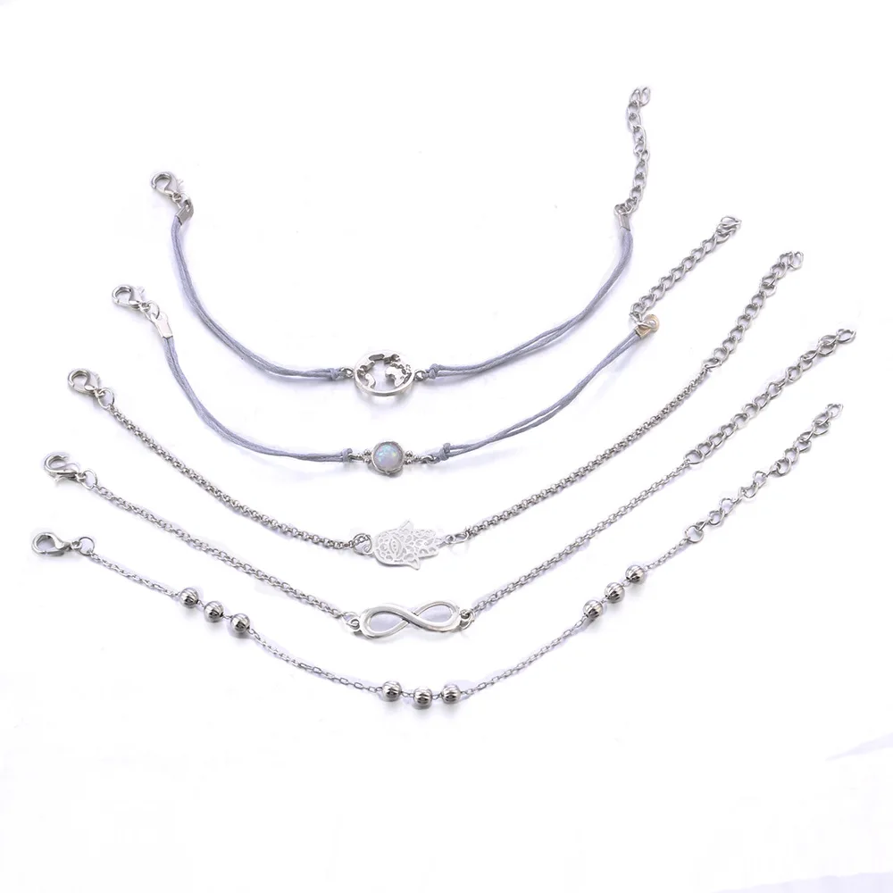 Sindlan 5 шт., серебряные браслеты с кулоном в форме бесконечности для женщин, винтажные браслеты с картой бохо, женские браслеты на запястье, ювелирные изделия