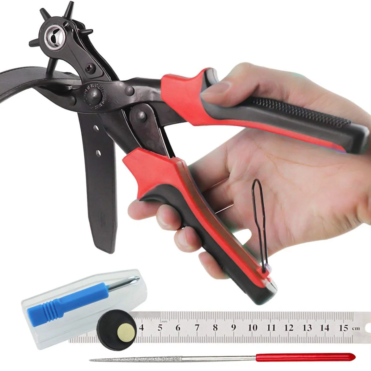 

Rivets Eyelet Belt Hole Puncher Pliers Press Eyelets Grommets Tool With 6 Different Hole Sizes Leather Craft Sewing Tools