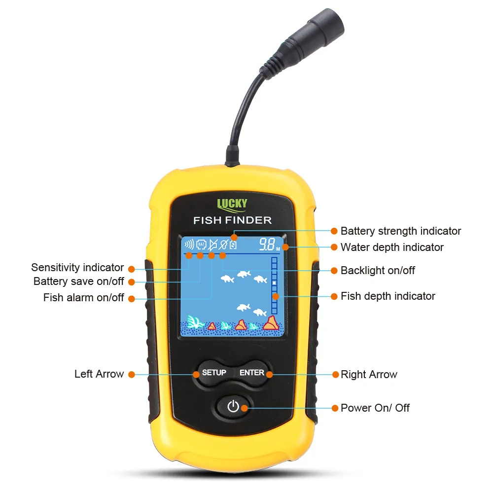 محظوظة الأسماك FFC1108-1 إنذار 100 متر المحمولة سونار lcd الصيد إغراء الطعم الكارب الصيد مكتشف السونار