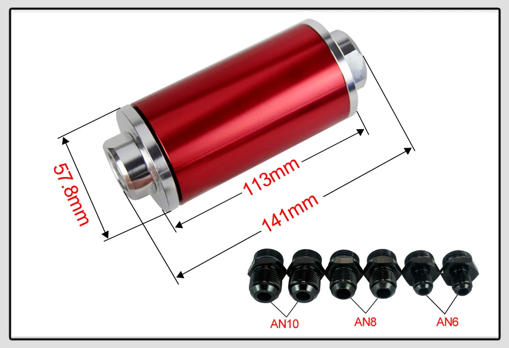 WLR RACING-OD: 58 мм Универсальный Топливный фильтр с 2 шт AN6/AN8/AN10 адаптер фитинги с 100 микрон стальной элемент WLR5573