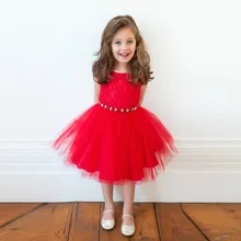 Summer Pure Red Lace Mesh Embroidery Gown Fancy Dresses Princess Dress Infant Baby Girls Clothes Wedding