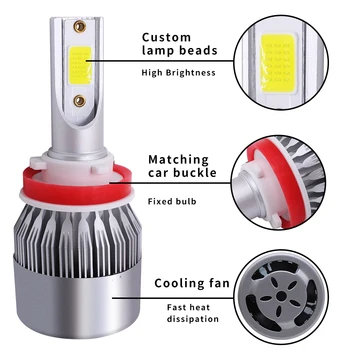 

2pcs H11 LED H7 C6 Car Headlight Bulbs Kit 18000LM 6000K 120W COB LED Auto Head Light Lamp h4 led h1 h3 9005 9006