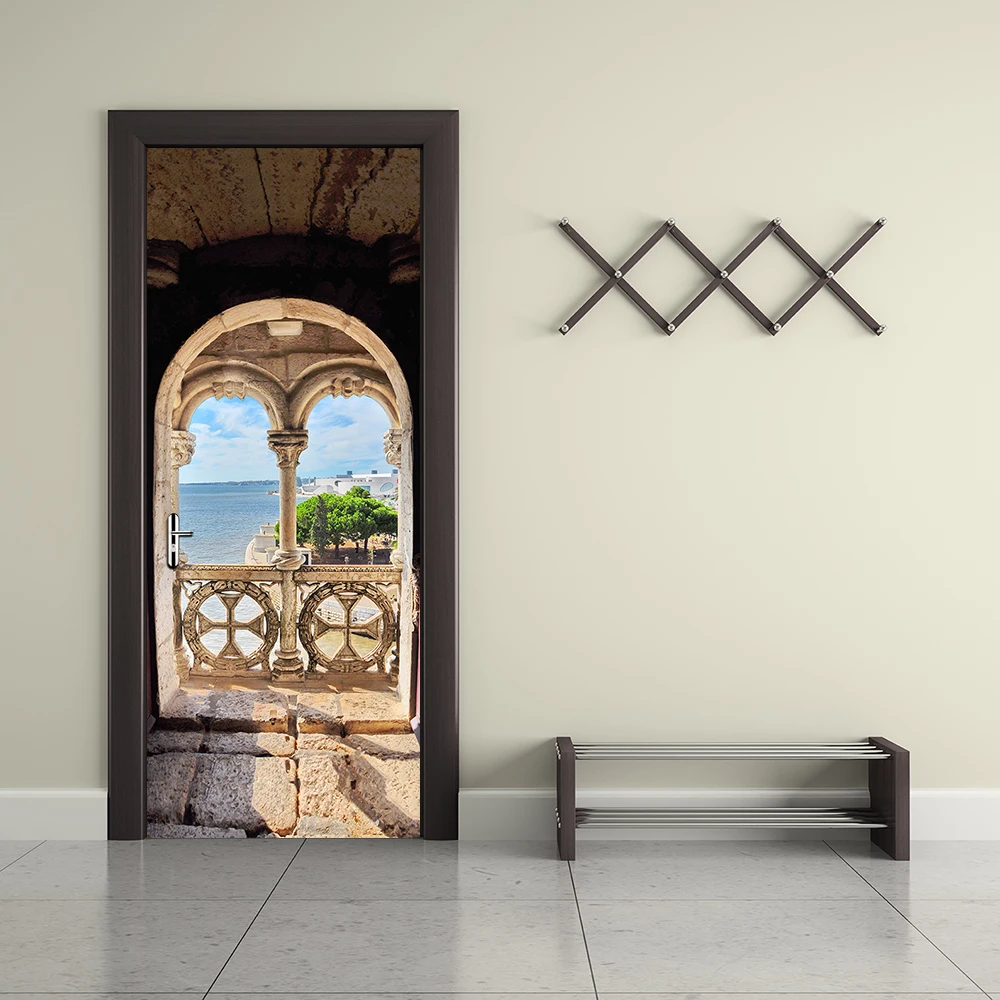 

Portuguese Sea View Pattern Creative DIY 3D Door Stickers for living Room Bedroom Door Home Decoration Accessories Wall Sticker