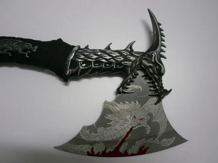 S0140 EXORCISING FIRE FLYING DRAGON AXE черная кожаная ручка с подставкой 14"