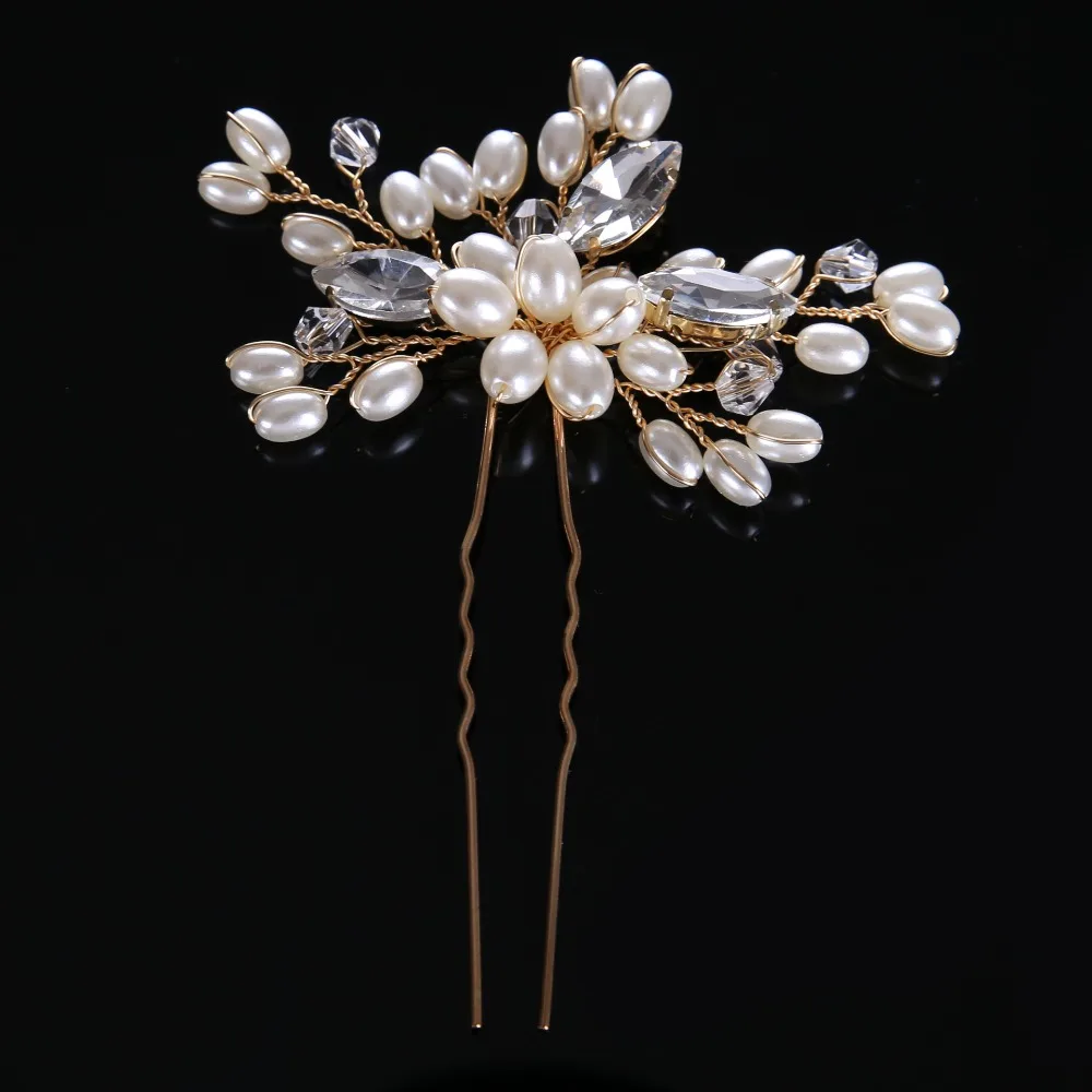 Gold Hair Accessories Vintage Leaf Flower Hair Sticks Wedding Pearl