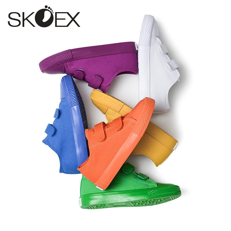 

SKOEX Candy Color Kids Shoes Girls Boys Canvas Sneakers Children Shoes Breathable Hook & Loop Low Trainer Casual Flat Plimsolls
