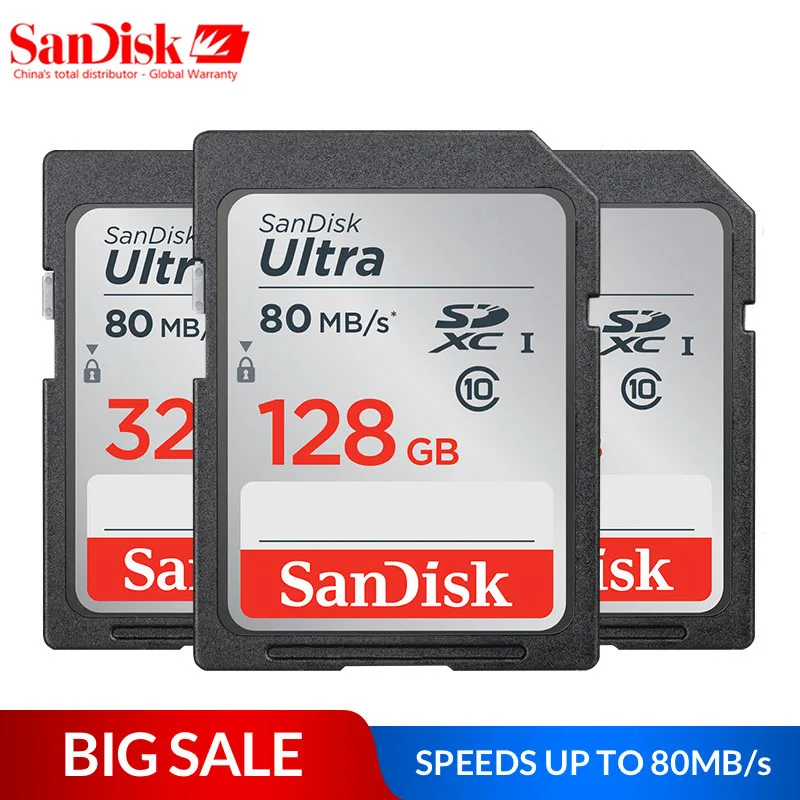 SanDisk Ultra 16 ГБ 32 ГБ 128 Гб Class 10 SD SDHC SDXC карта памяти в SD карта 64 ГБ 80 МБ/с./с. Для камеры поддержка официальное подтверждение