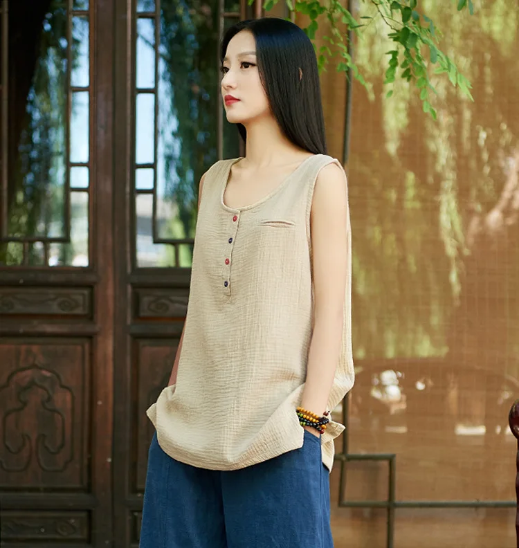 Buy Women Retro Loose Cotton Linen Tanks Tops Ladies
