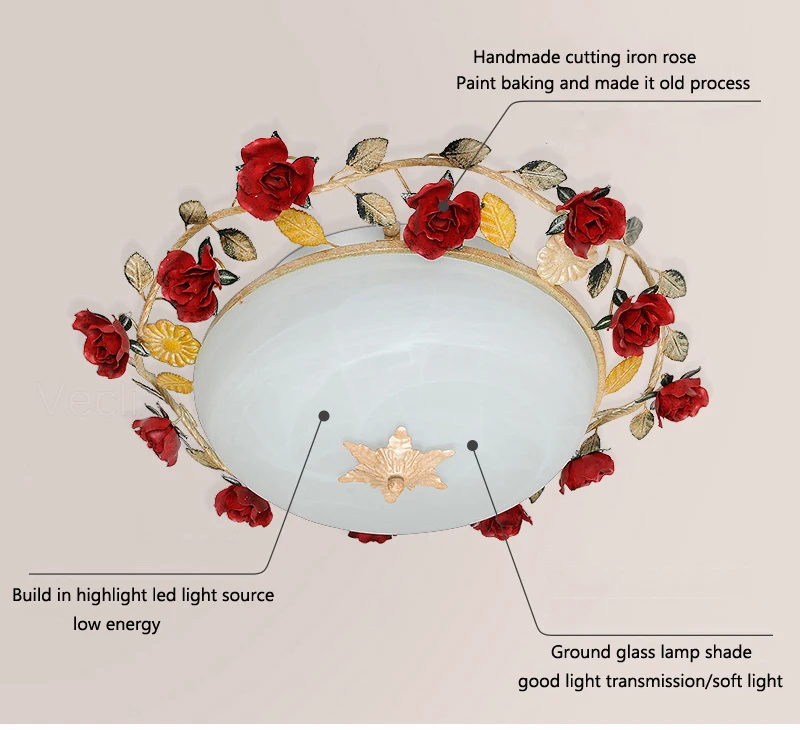 Aer деревенском стиле Сельский Цветок Роза современные светодиодный фонарик для дома для помещения стеклянный потолочный светильник для