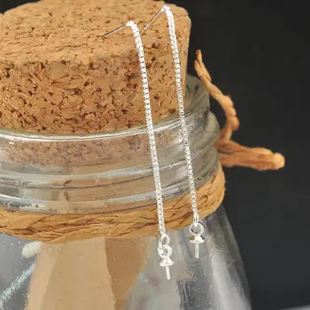 

20Pcs 925 Sterling Silver Jewellery Ear Threads Earrings Findings Box Line Venice Chain+Beads Cap Pin Korean Tassel Earring 58MM