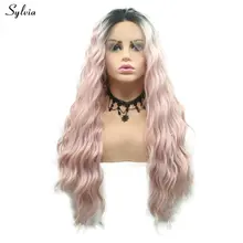 Sylvia пастельный цвет парик свободная волна синтетические женские вечерние волосы детские розовые с короткими темными корнями Кружева передние парики для Drag queen парик