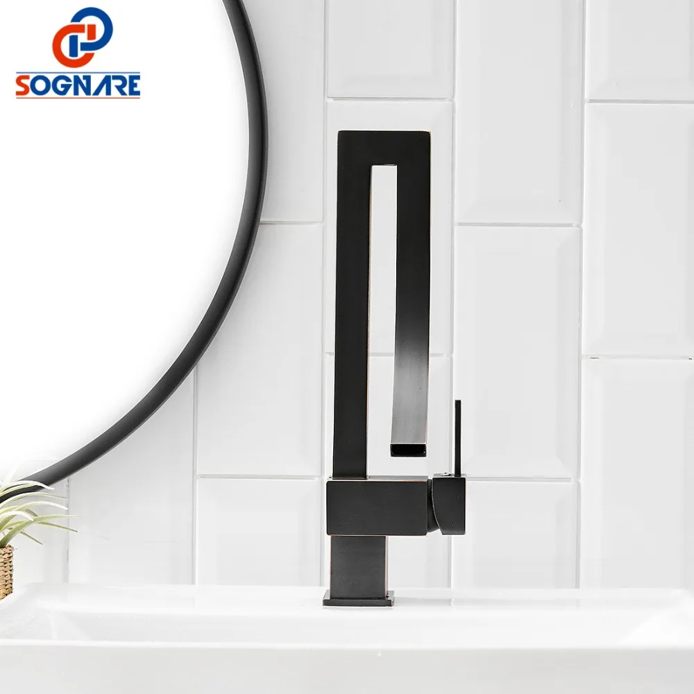  Black Square Faucet Luxury Waterfall Tap Tall Bathroom Basin Faucet 360 Rotate Taps And Faucets For - 33009607689