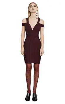 

Newest Sexy High Quality Wine Red Off The Shoulder Bodycon Rayon Bandage Dress Homecoming Party Bodycon Dress