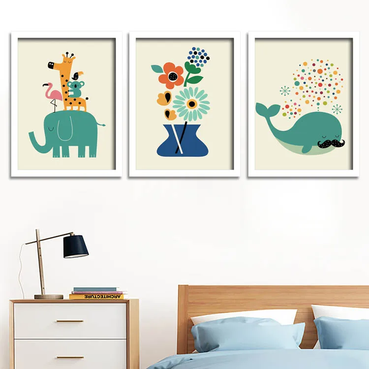

Cartoon Animal Poster Elephant whale Nordic Baby Room Wall Art Picture Home Decor Painting,no frame