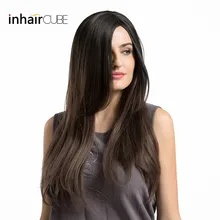 ESIN Женский длинный искусственный парик шатенка, прямой пробор Шелковистые,густые волосы около 66 см,легкая волна на концах Синтетичесткий парик, длинные вьющиеся волосы для женщин на вечеринку и косплей