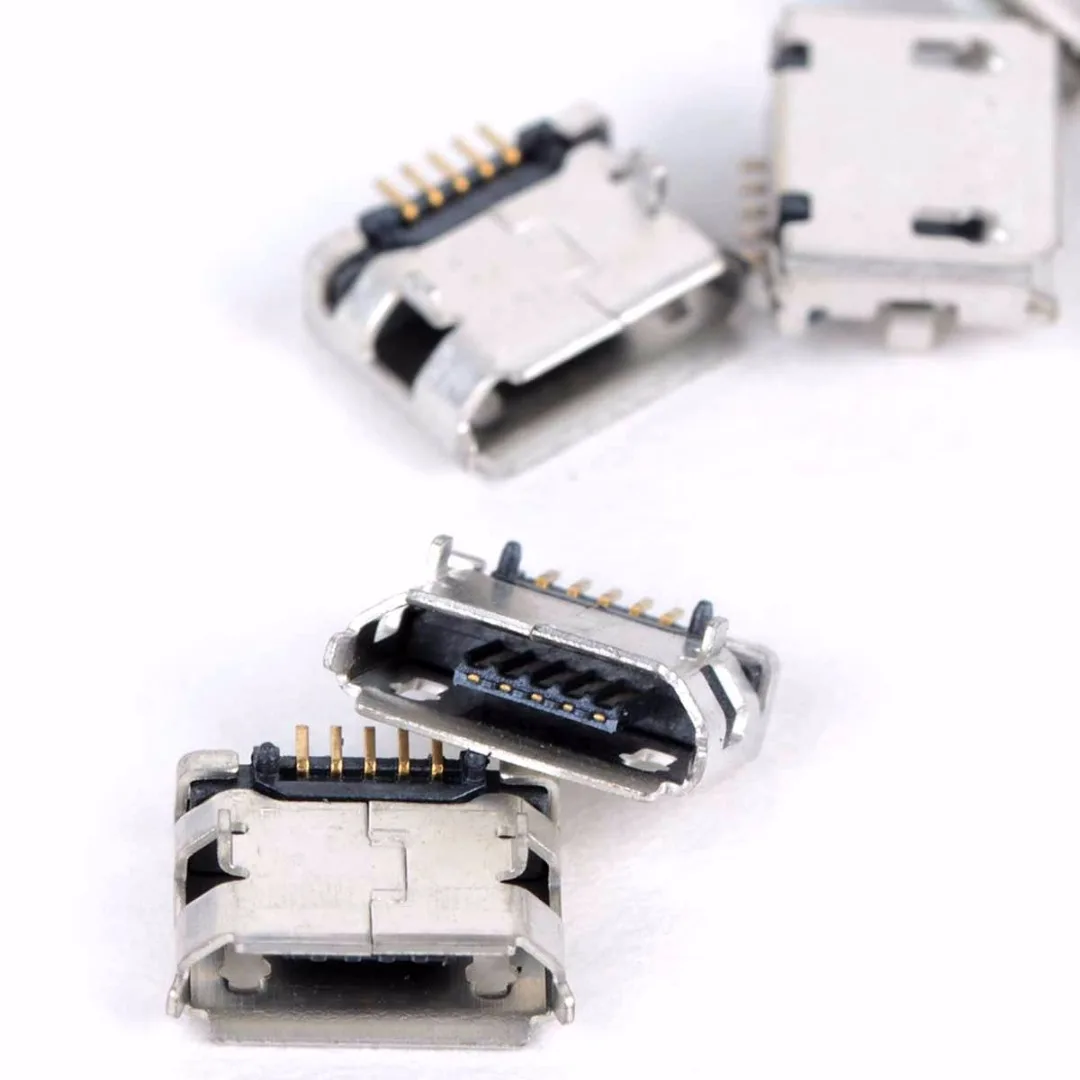 20pcs Light Weight Female 5 Pin SMT SMD DIP Socket Metal Silver Micro USB Type B Connectors