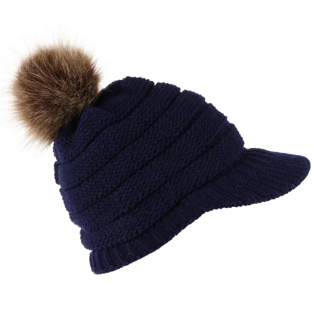 Женская мода мягкий стрейч хвост вязаный кепки грязный булочка шапки зимний теплый вязанный Hairball осень зима новые громоздкие - Color: C