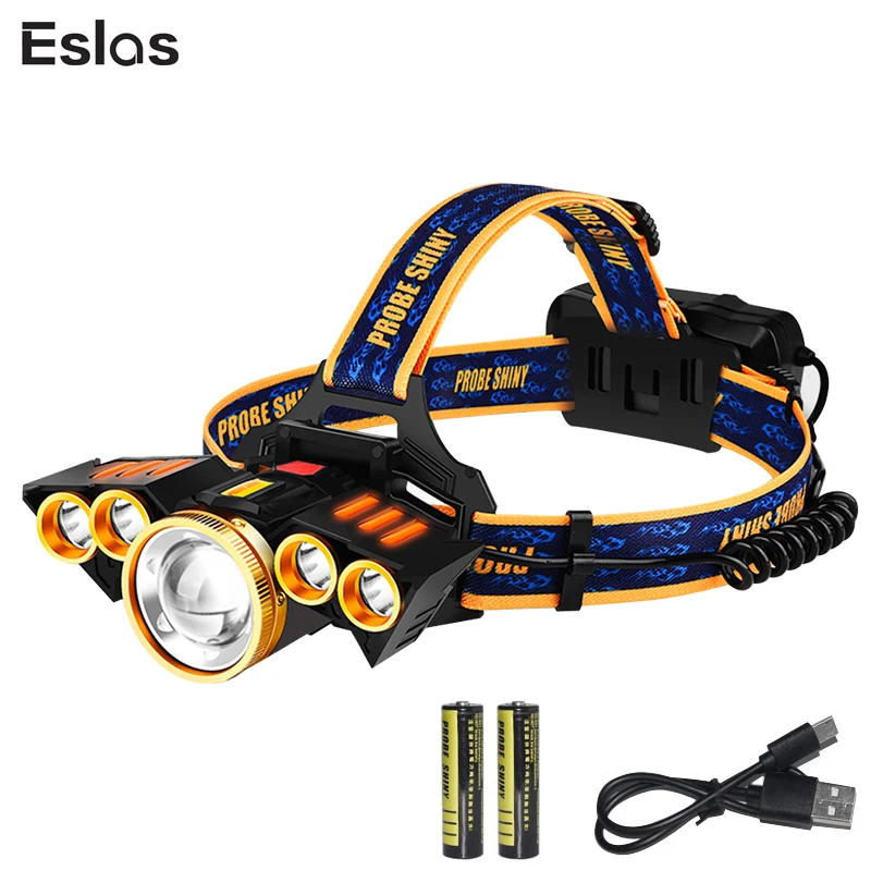 

Eslas 5 LEDs Headlamp 4 Modes Zoom T6 Head Flashlight Torch Sensor USB Rechargeable Forehead Lamp For Camping Fishing Headlight