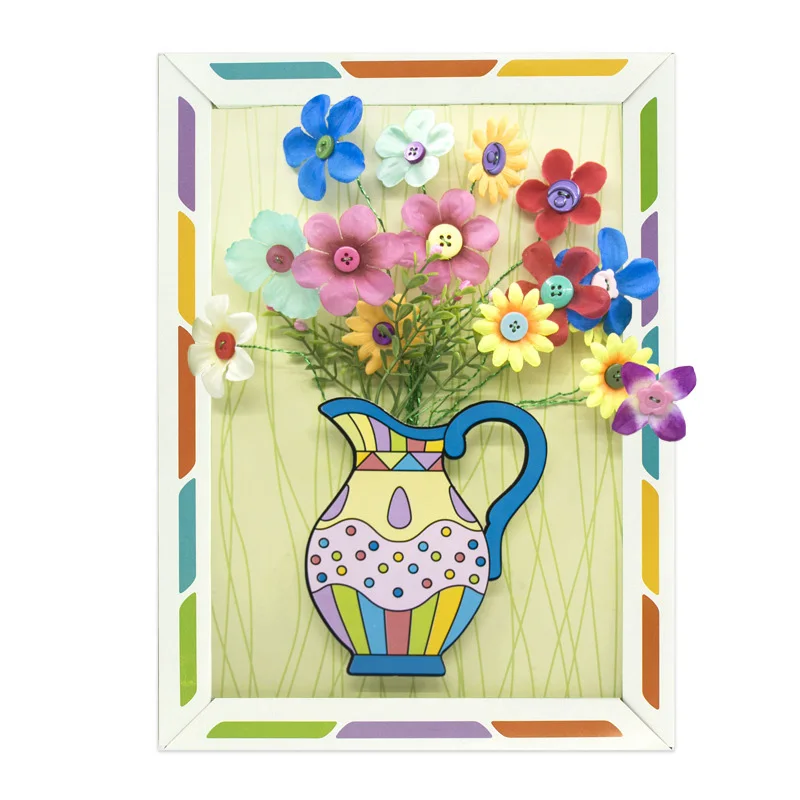 Creative bouton Design Bouquet enfants bricolage artisanat fleur jouet éducatif boutons filetage à la main fleurs bough-pot jouet cadeau