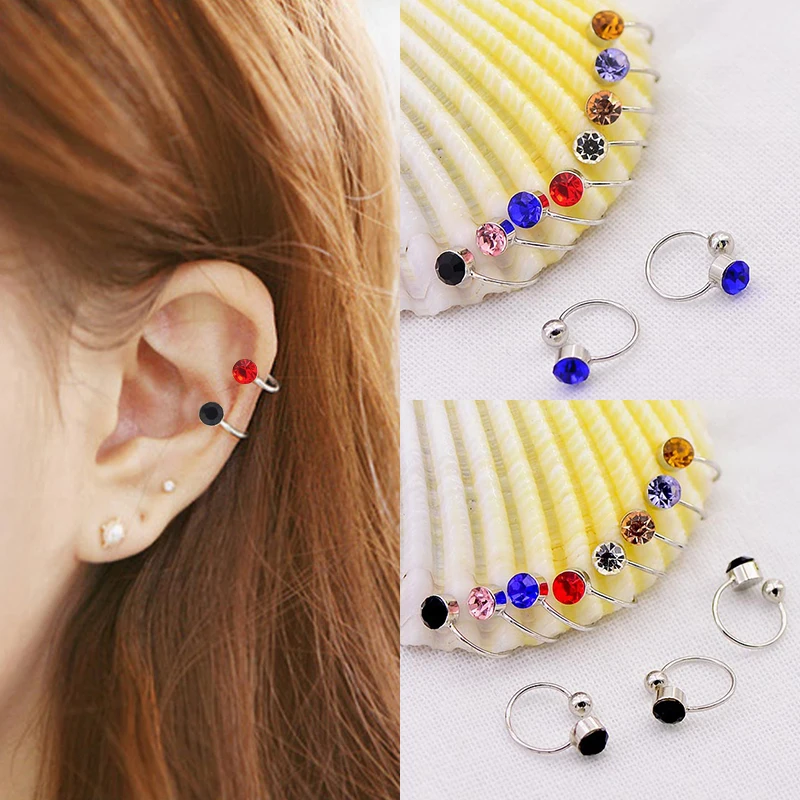 

hot 9 color clip earrings Crystal ear clips jewelry purple silver red pink pierced ears U-shaped accessories gift girl boutique